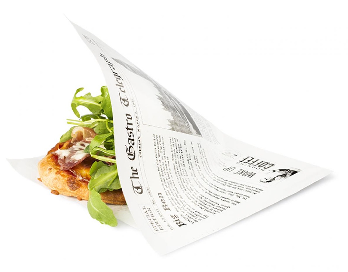 Papierové vrecko odolné voči mastnote - novinový vzor - s 2 otvorenými stranami - 170x170 mm - 300 ks/balenie
